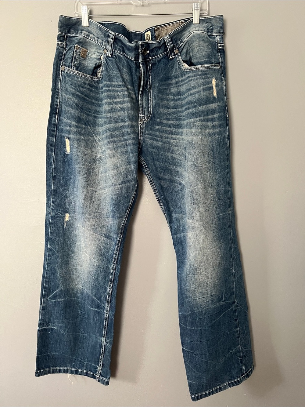 Marc Ecko Men's Distressed Medium Blue Relaxed Jeans